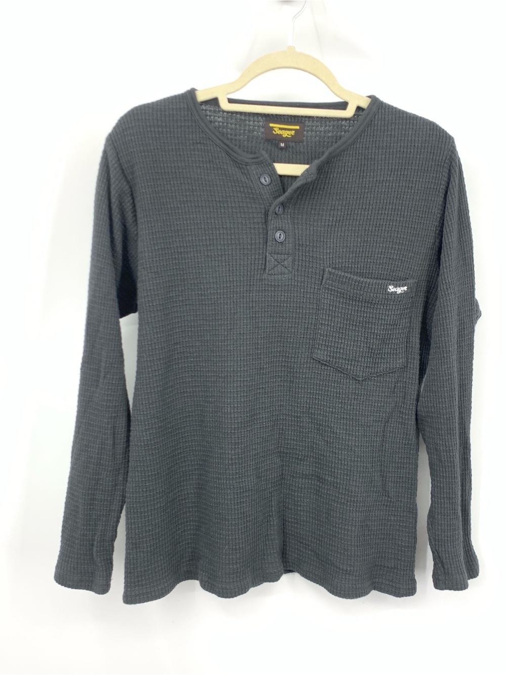 Seager Men Size Medium Shirt Waffle Henley Dark Gray Thermal Long Sleeve Cotton